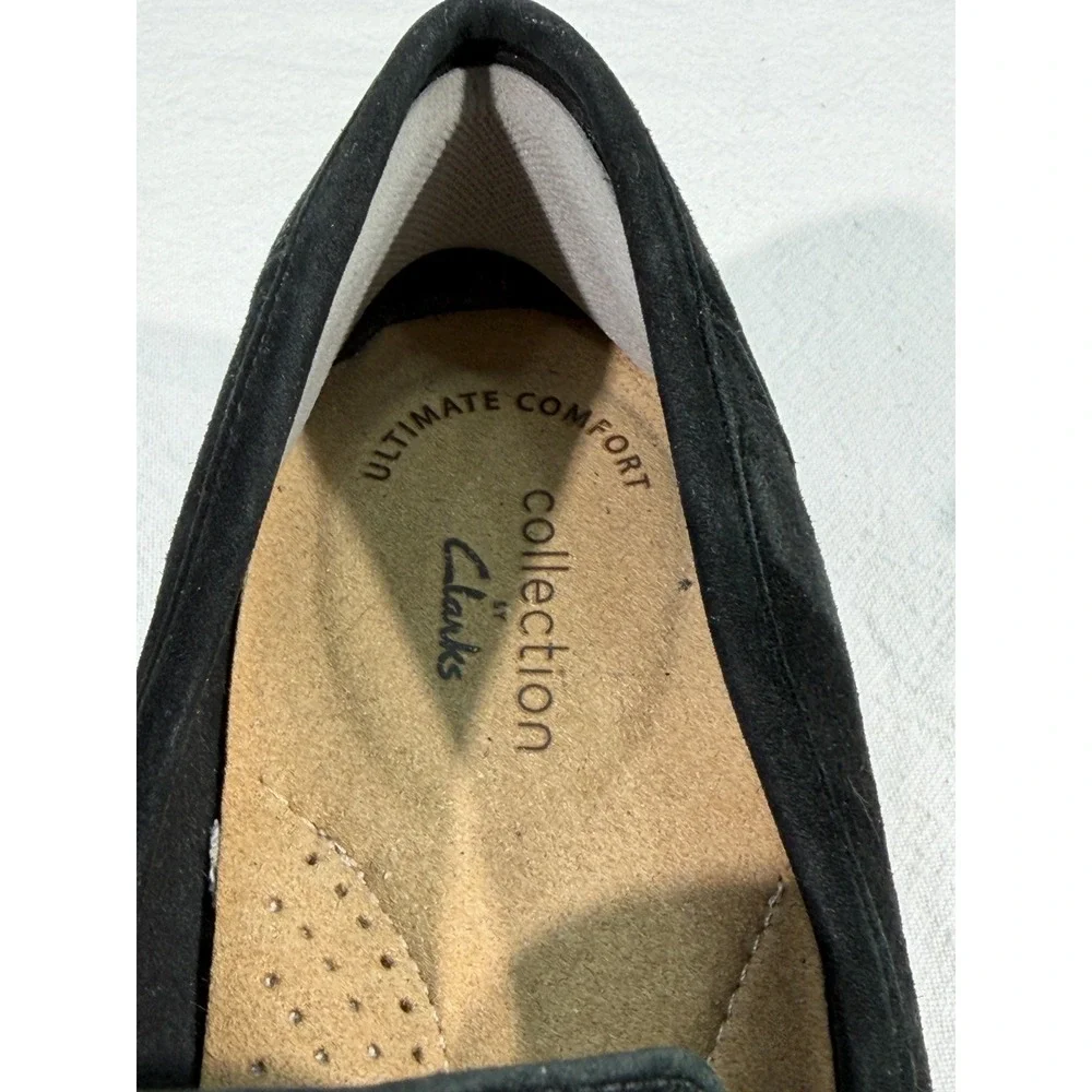 Clarks Collection Trish Rose‎ Penny Loafers Womens 7.5M Black Suede Office Work